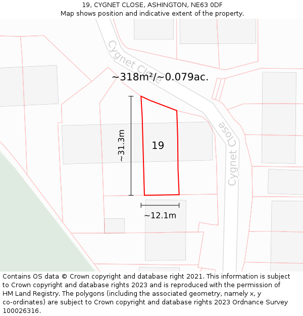 19, CYGNET CLOSE, ASHINGTON, NE63 0DF: Plot and title map