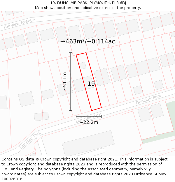 19, DUNCLAIR PARK, PLYMOUTH, PL3 6DJ: Plot and title map