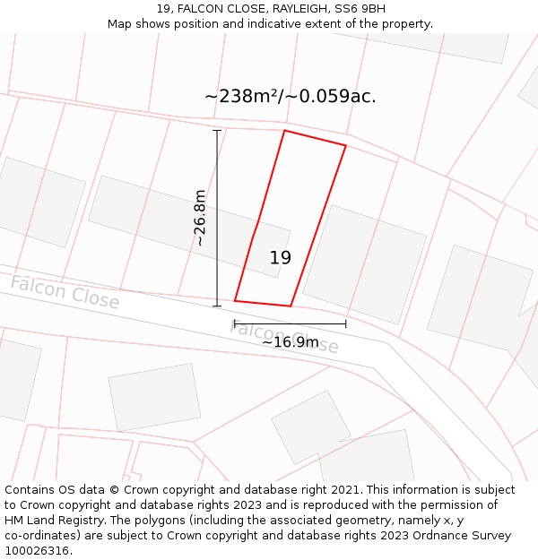 19, FALCON CLOSE, RAYLEIGH, SS6 9BH: Plot and title map