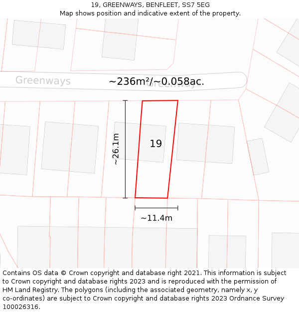 19, GREENWAYS, BENFLEET, SS7 5EG: Plot and title map