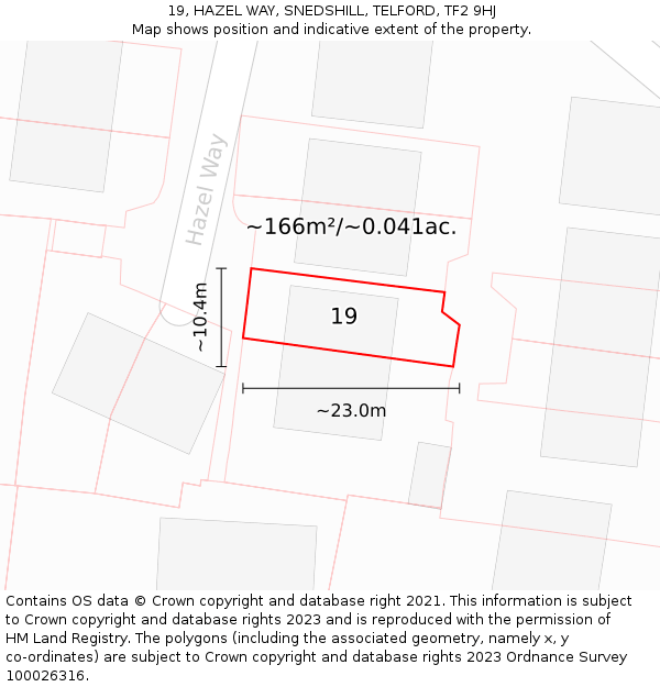 19, HAZEL WAY, SNEDSHILL, TELFORD, TF2 9HJ: Plot and title map