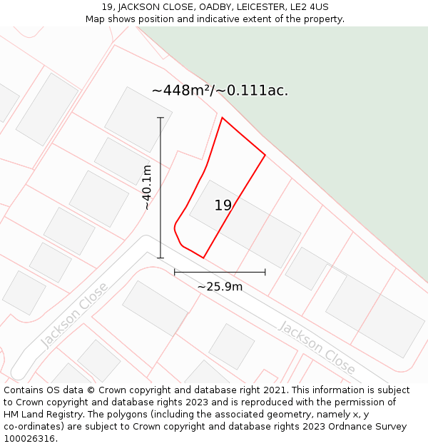 19, JACKSON CLOSE, OADBY, LEICESTER, LE2 4US: Plot and title map