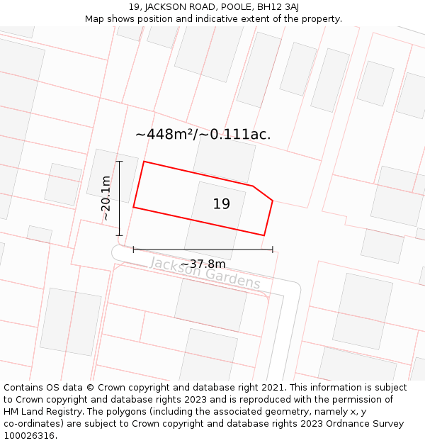 19, JACKSON ROAD, POOLE, BH12 3AJ: Plot and title map