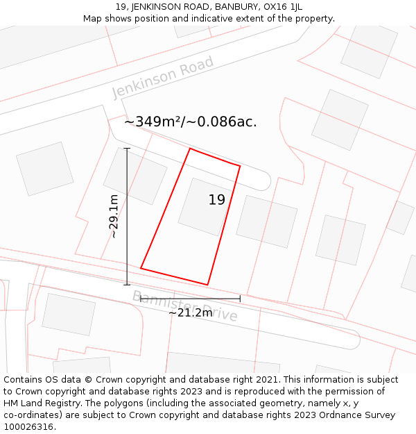 19, JENKINSON ROAD, BANBURY, OX16 1JL: Plot and title map
