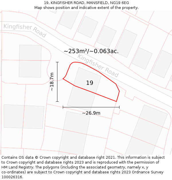 19, KINGFISHER ROAD, MANSFIELD, NG19 6EG: Plot and title map