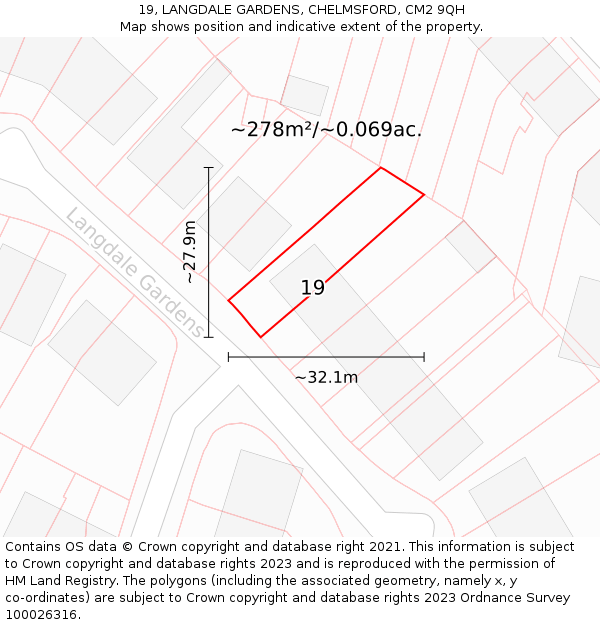 19, LANGDALE GARDENS, CHELMSFORD, CM2 9QH: Plot and title map