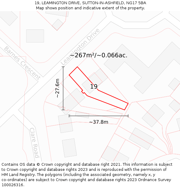 19, LEAMINGTON DRIVE, SUTTON-IN-ASHFIELD, NG17 5BA: Plot and title map