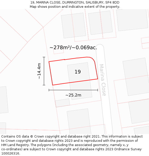 19, MARINA CLOSE, DURRINGTON, SALISBURY, SP4 8DD: Plot and title map