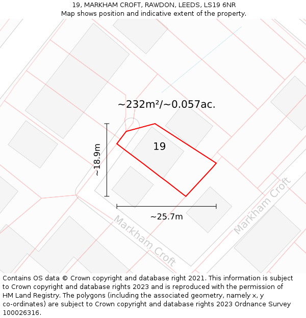 19, MARKHAM CROFT, RAWDON, LEEDS, LS19 6NR: Plot and title map