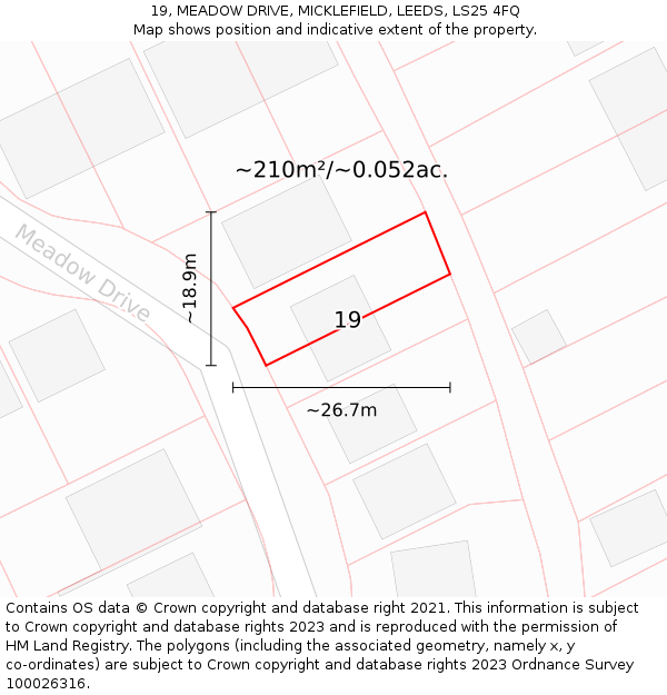 19, MEADOW DRIVE, MICKLEFIELD, LEEDS, LS25 4FQ: Plot and title map