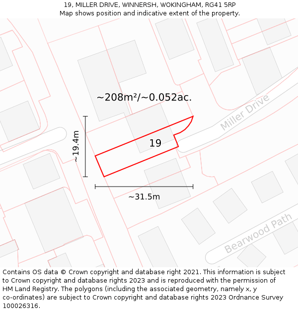 19, MILLER DRIVE, WINNERSH, WOKINGHAM, RG41 5RP: Plot and title map