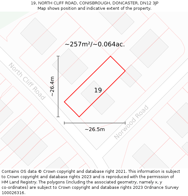 19, NORTH CLIFF ROAD, CONISBROUGH, DONCASTER, DN12 3JP: Plot and title map