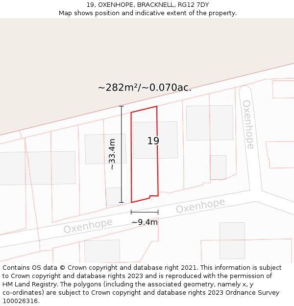 19, OXENHOPE, BRACKNELL, RG12 7DY: Plot and title map
