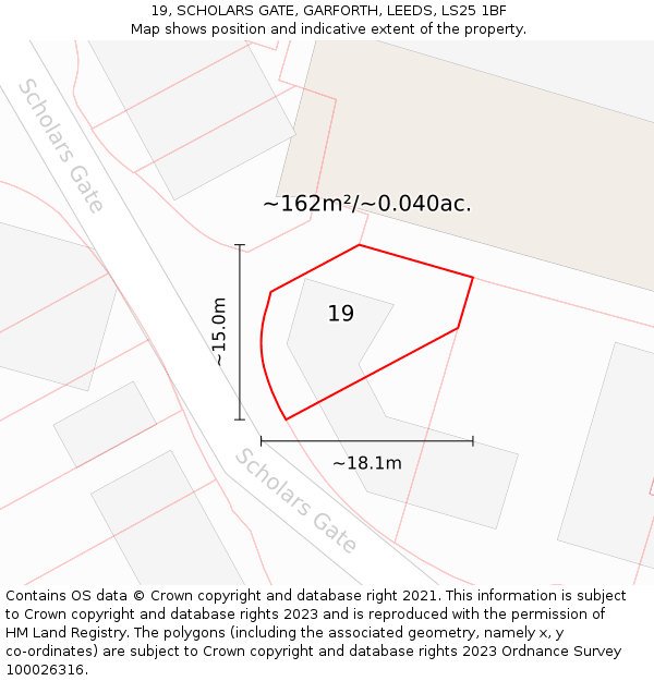 19, SCHOLARS GATE, GARFORTH, LEEDS, LS25 1BF: Plot and title map