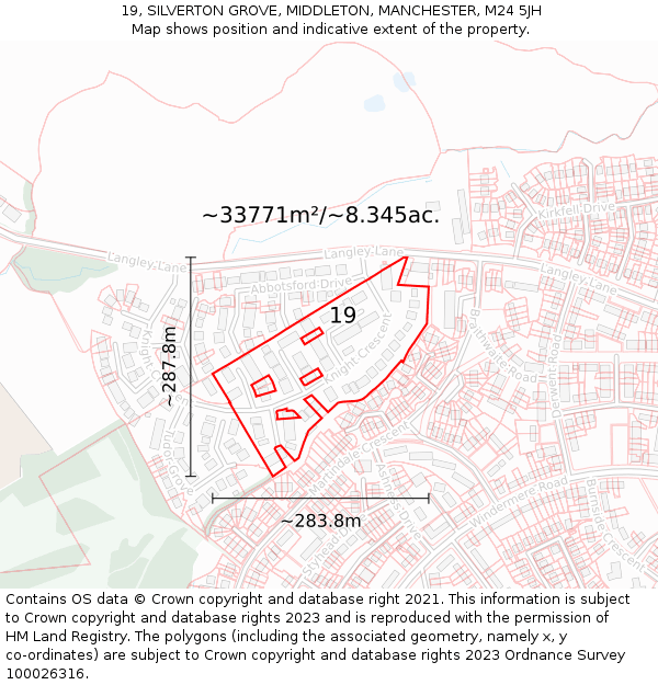 19, SILVERTON GROVE, MIDDLETON, MANCHESTER, M24 5JH: Plot and title map