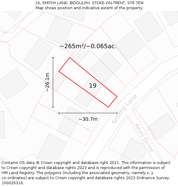 19, SMITHY LANE, BIDDULPH, STOKE-ON-TRENT, ST8 7EW: Plot and title map
