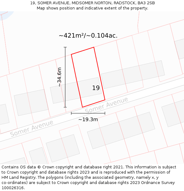 19, SOMER AVENUE, MIDSOMER NORTON, RADSTOCK, BA3 2SB: Plot and title map