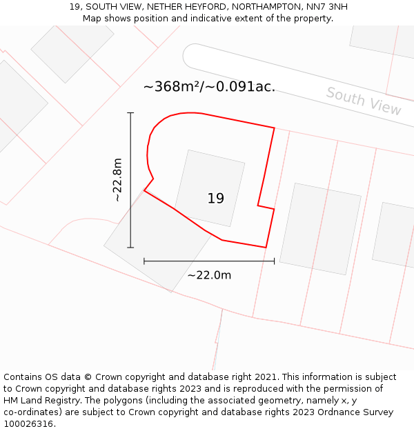 19, SOUTH VIEW, NETHER HEYFORD, NORTHAMPTON, NN7 3NH: Plot and title map
