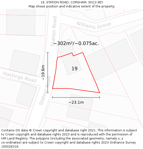 19, STATION ROAD, CORSHAM, SN13 9EY: Plot and title map