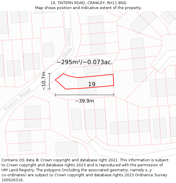 19, TINTERN ROAD, CRAWLEY, RH11 8NG: Plot and title map