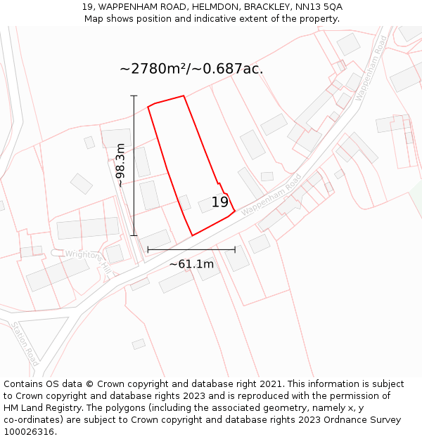 19, WAPPENHAM ROAD, HELMDON, BRACKLEY, NN13 5QA: Plot and title map