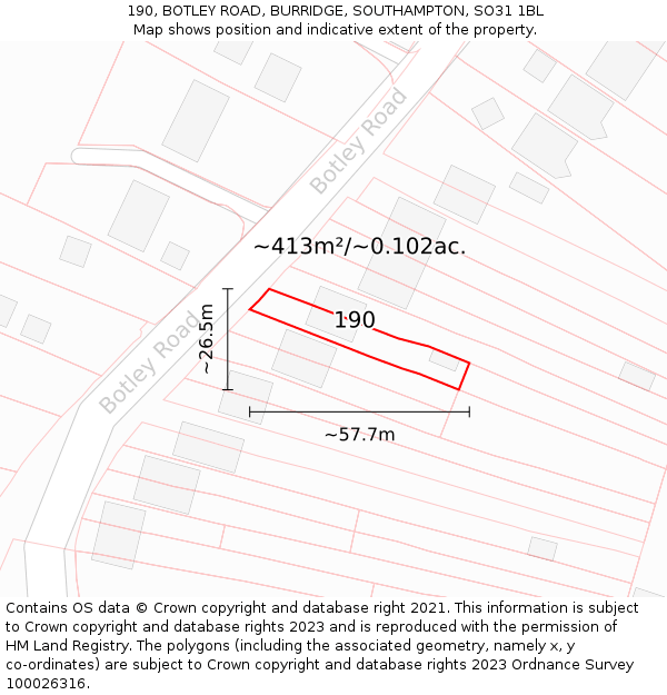 190, BOTLEY ROAD, BURRIDGE, SOUTHAMPTON, SO31 1BL: Plot and title map