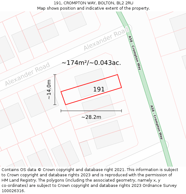 191, CROMPTON WAY, BOLTON, BL2 2RU: Plot and title map
