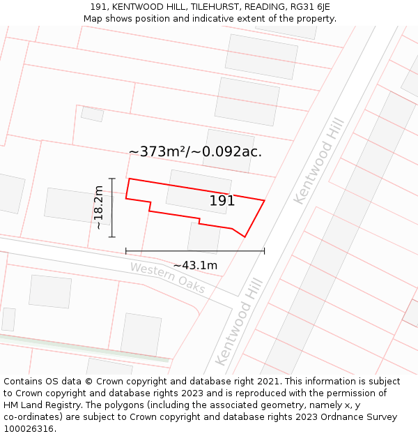 191, KENTWOOD HILL, TILEHURST, READING, RG31 6JE: Plot and title map