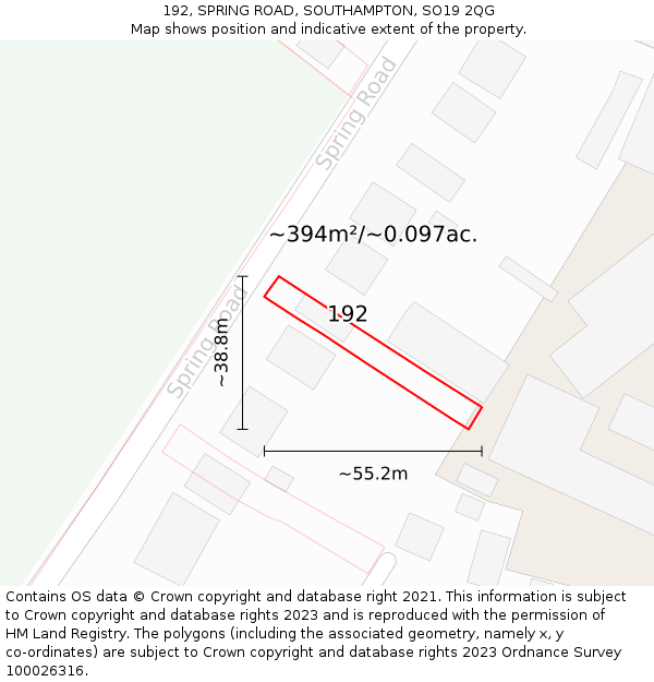 192, SPRING ROAD, SOUTHAMPTON, SO19 2QG: Plot and title map
