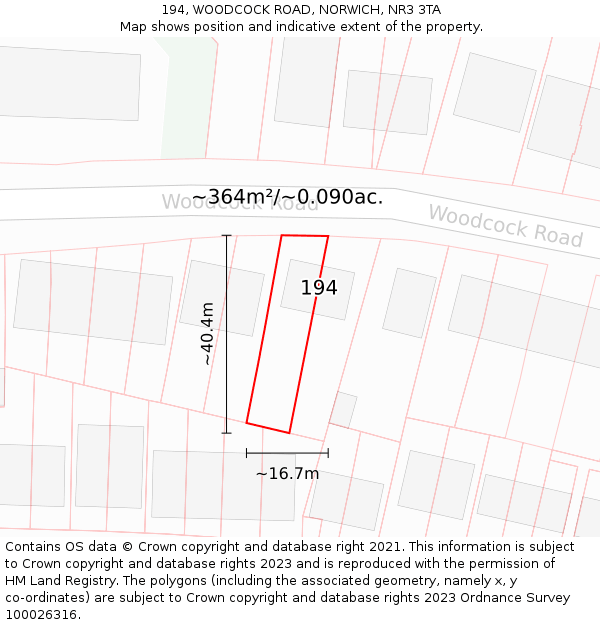 194, WOODCOCK ROAD, NORWICH, NR3 3TA: Plot and title map