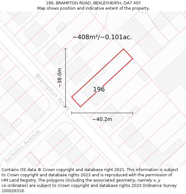 196, BRAMPTON ROAD, BEXLEYHEATH, DA7 4SY: Plot and title map