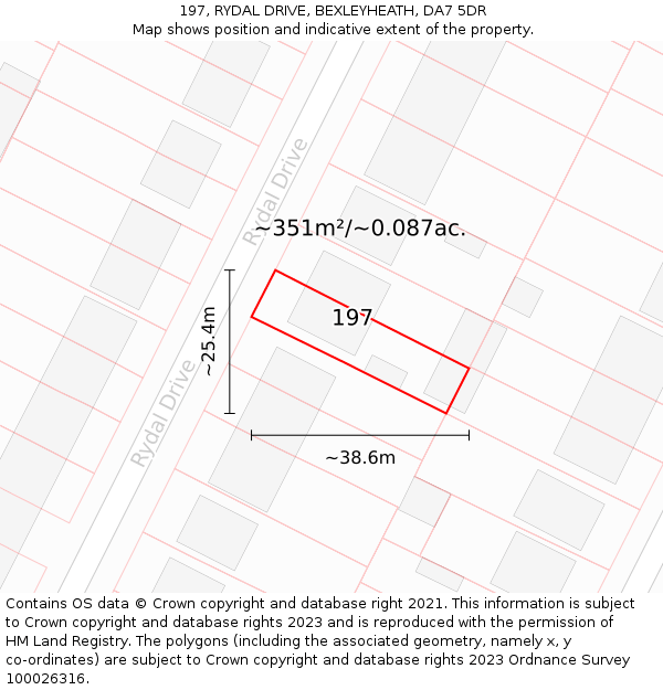 197, RYDAL DRIVE, BEXLEYHEATH, DA7 5DR: Plot and title map