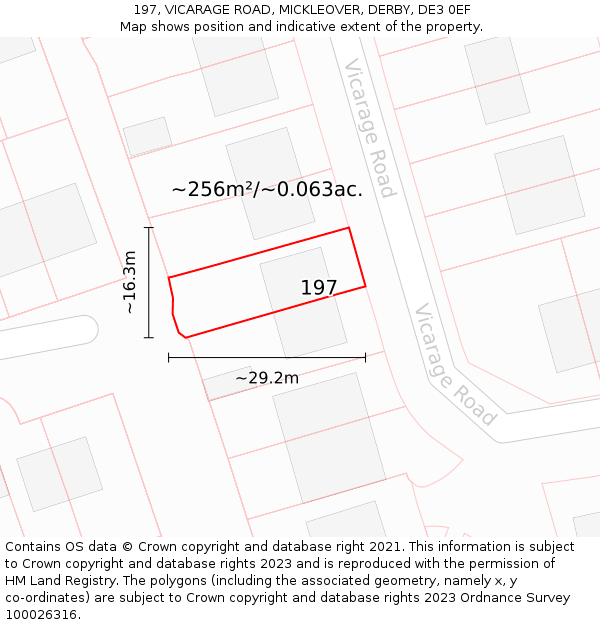 197, VICARAGE ROAD, MICKLEOVER, DERBY, DE3 0EF: Plot and title map