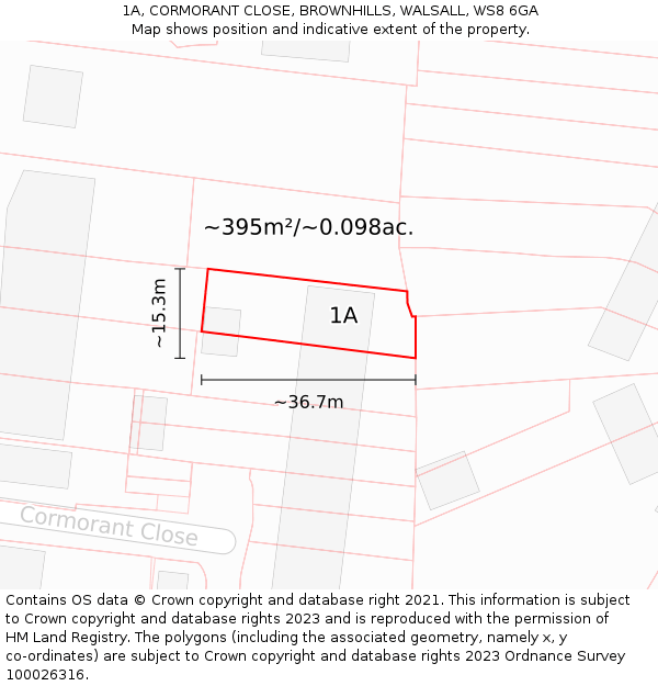 1A, CORMORANT CLOSE, BROWNHILLS, WALSALL, WS8 6GA: Plot and title map