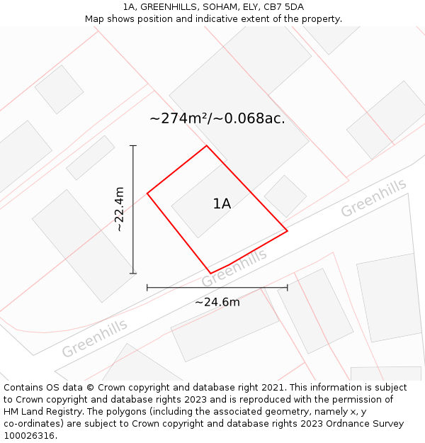 1A, GREENHILLS, SOHAM, ELY, CB7 5DA: Plot and title map