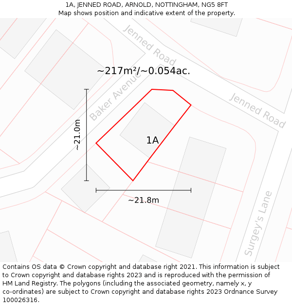 1A, JENNED ROAD, ARNOLD, NOTTINGHAM, NG5 8FT: Plot and title map