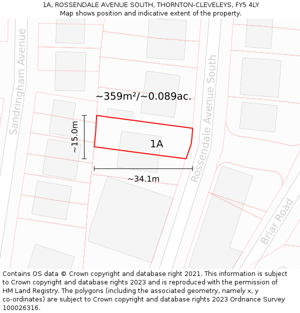 1A, ROSSENDALE AVENUE SOUTH, THORNTON-CLEVELEYS, FY5 4LY: Plot and title map