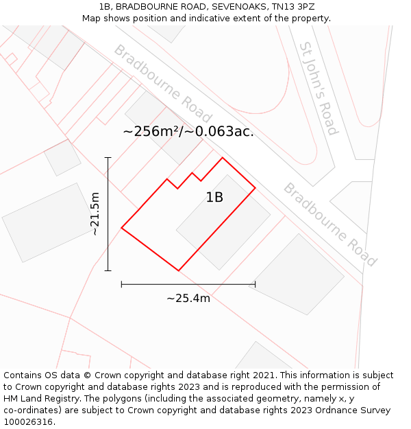 1B, BRADBOURNE ROAD, SEVENOAKS, TN13 3PZ: Plot and title map