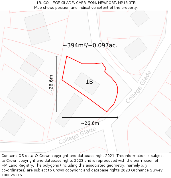 1B, COLLEGE GLADE, CAERLEON, NEWPORT, NP18 3TB: Plot and title map