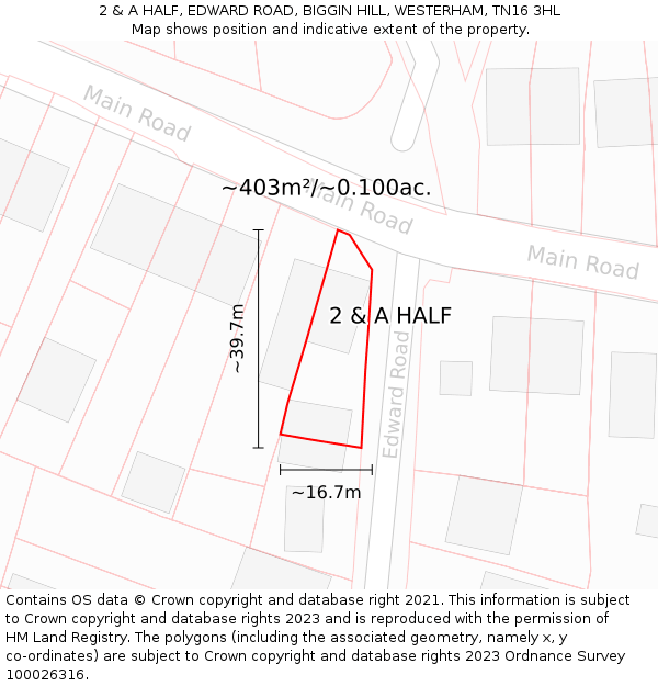 2 & A HALF, EDWARD ROAD, BIGGIN HILL, WESTERHAM, TN16 3HL: Plot and title map