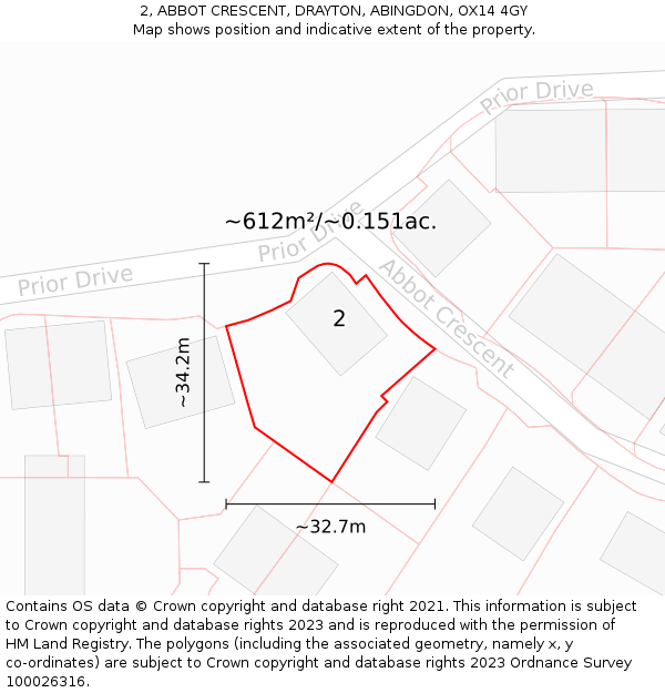 2, ABBOT CRESCENT, DRAYTON, ABINGDON, OX14 4GY: Plot and title map