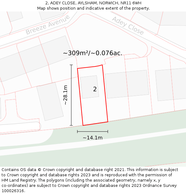 2, ADEY CLOSE, AYLSHAM, NORWICH, NR11 6WH: Plot and title map