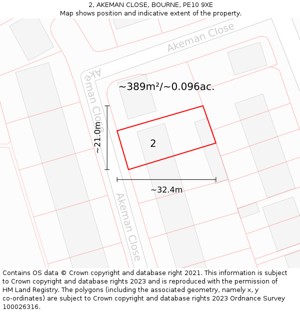 2, AKEMAN CLOSE, BOURNE, PE10 9XE: Plot and title map
