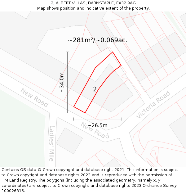 2, ALBERT VILLAS, BARNSTAPLE, EX32 9AG: Plot and title map