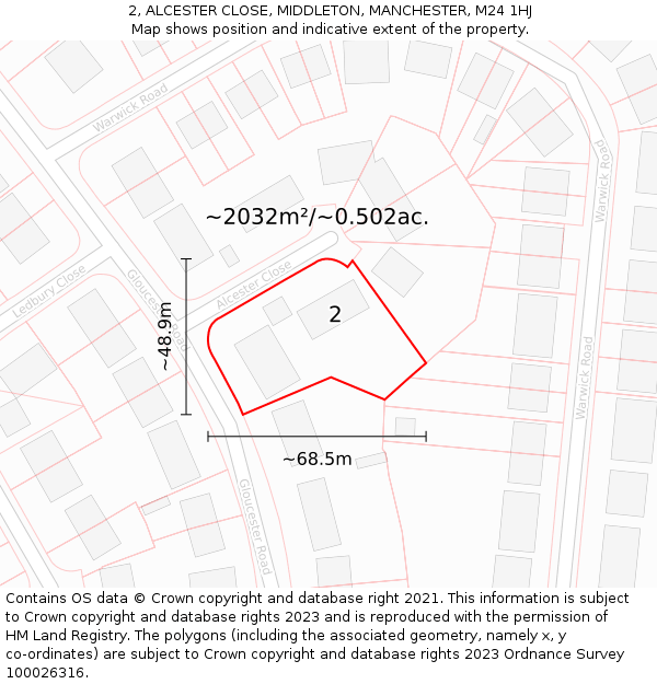 2, ALCESTER CLOSE, MIDDLETON, MANCHESTER, M24 1HJ: Plot and title map