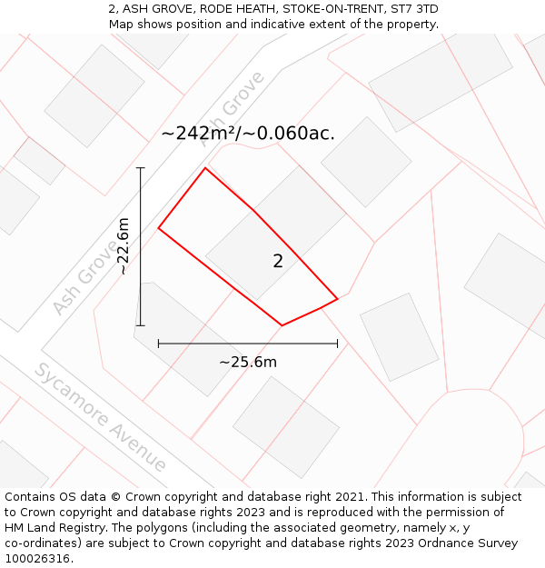 2, ASH GROVE, RODE HEATH, STOKE-ON-TRENT, ST7 3TD: Plot and title map
