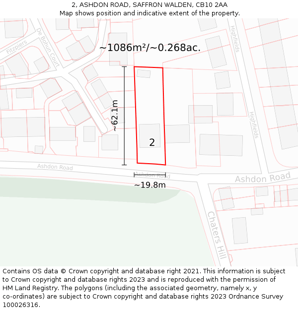 2, ASHDON ROAD, SAFFRON WALDEN, CB10 2AA: Plot and title map