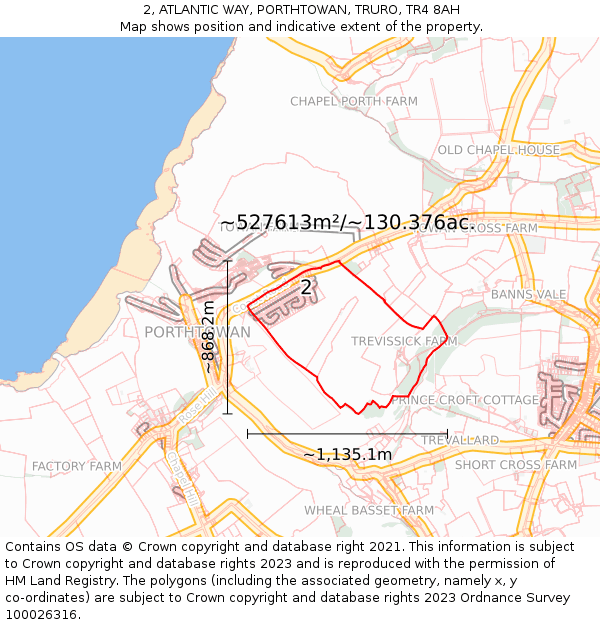 2, ATLANTIC WAY, PORTHTOWAN, TRURO, TR4 8AH: Plot and title map