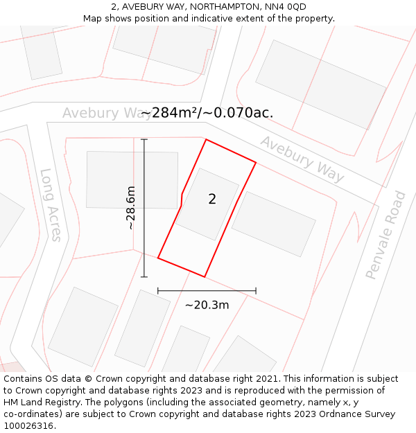 2, AVEBURY WAY, NORTHAMPTON, NN4 0QD: Plot and title map