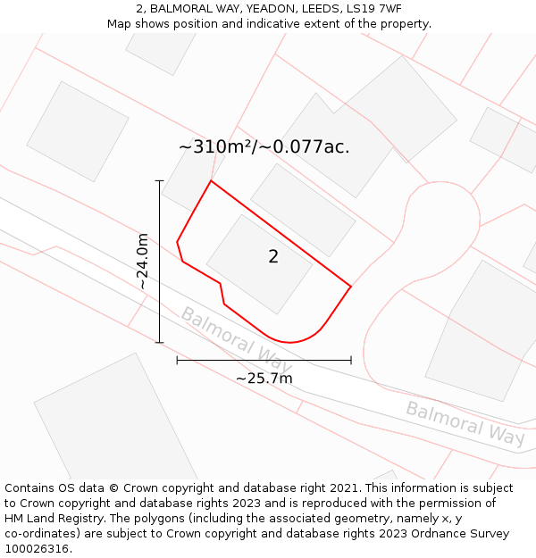 2, BALMORAL WAY, YEADON, LEEDS, LS19 7WF: Plot and title map